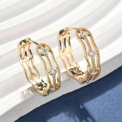 Brass Clear Cubic Zirconia Rectangle Hoop Earrings