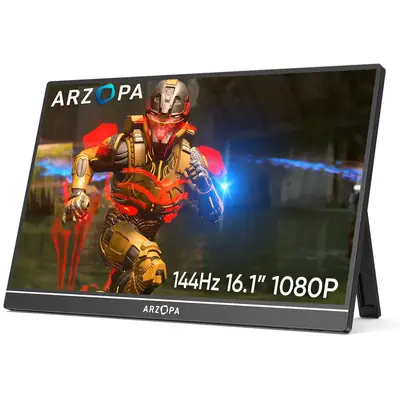ARZOPA Portable Monitor Upgraded 16.1'' 144Hz 100%sRGB FHD 1080P Portable Gaming Monitor with HDR, Ultra Slim Eye Care Extern...