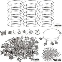 DIY Jewelry Making Kit, 90pcs/set Durable Blank Bangle & Adjustable Bangle & Random Pendant & Ring Pendant, Jewelry Making S...