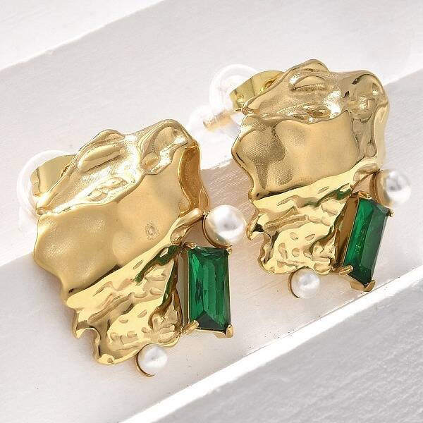 Brass & Glass & Plastic Stud Earrings