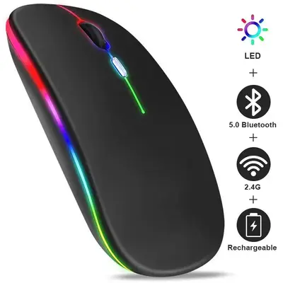 Wireless Mouse, Rechargeable LED Backlight Mouse, Portable Mobile Optical Office Mouse with 2.4G Receiver, Suitable for Noteb...
