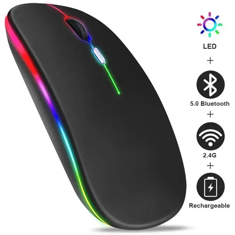 Wireless Mouse, Rechargeable LED Backlight Mouse, Portable Mobile Optical Office Mouse with 2.4G Receiver, Suitable for Noteb...