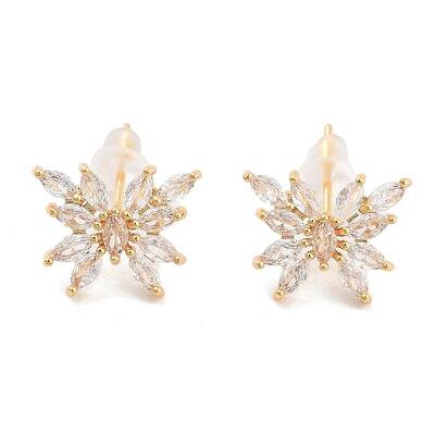 Brass Micro Pave Clear Cubic Zirconia Stud Earrings