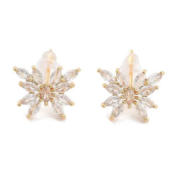 Brass Micro Pave Clear Cubic Zirconia Stud Earrings