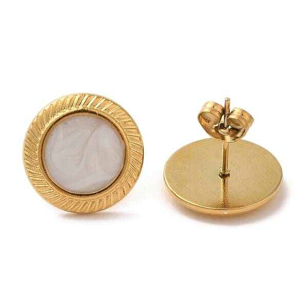 Ion Plating(IP) 304 Stainless Steel Flat Round Stud Earrings