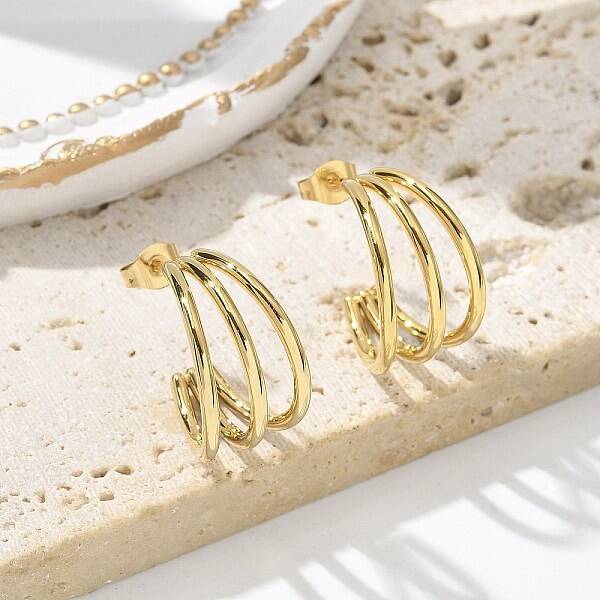 304 Stainless Steel Triple C-Shaped Stud Earrings for Women