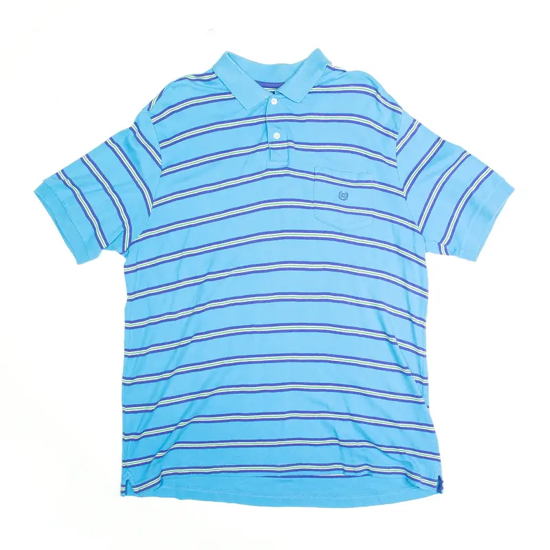 CHAPS Embroidered Blue Striped Short Sleeve Polo Shirt Mens L