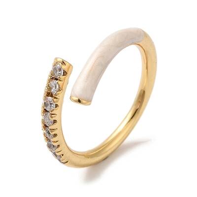 Rack Plating Brass Cubic Zirconia Open Cuff Rings for Women