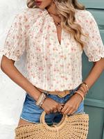 Women's Floral Print Shortsleeve Blouse, Bohemian Elegant Casual Puff Sleeve Top for Summer, Casual Boho Soft Ladies Clothes ...