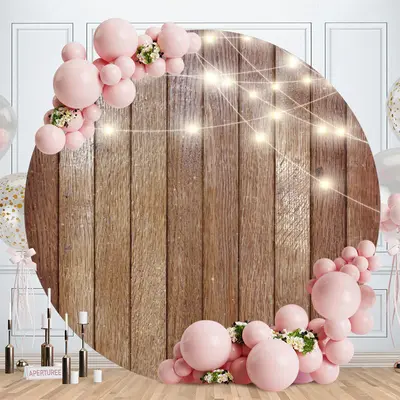 Aperturee Circle Light Brown Wood Round Birthday Backdrop