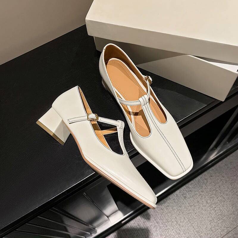 CHIKO Condel Square Toe Block Heels T-Strap Shoes