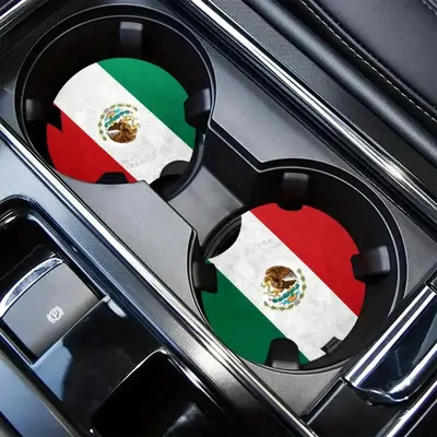 Mexican Flag Pattern Car Coaster, Waterproof & Non-slip Car Cup Mat, Car Interior Decoration Accessories for Women & Men, Ca...