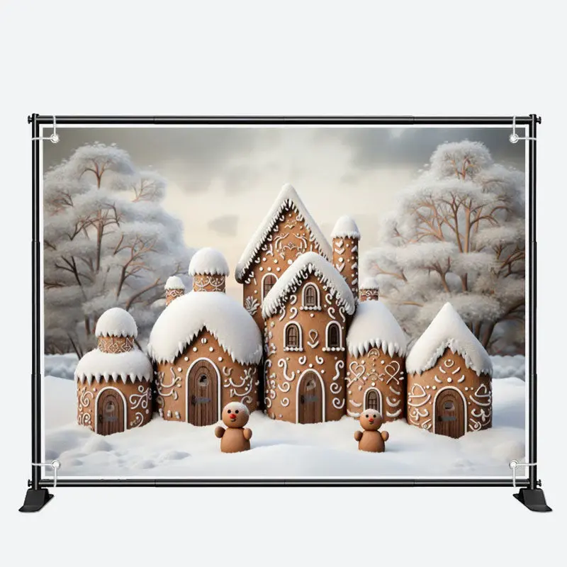 Lovey Biscuit House Snow Tree Christmas Backdrop - Aperturee