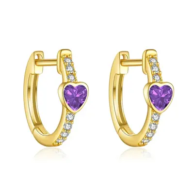 Gold Vermeil Personalized Birthstone & Heart Hoop Earrings for Women