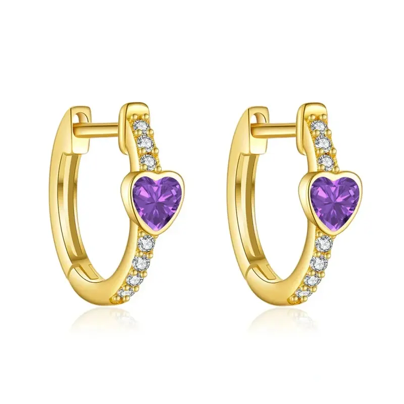 Gold Vermeil Personalized Birthstone & Heart Hoop Earrings for Women