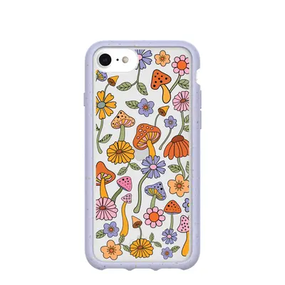 Clear Shrooms and Blooms iPhone 6/6s/7/8/SE Case With Lavender Ridge