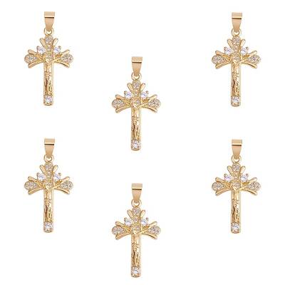 6Pcs Brass Micro Pave Clear Cubic Zirconia Pendants