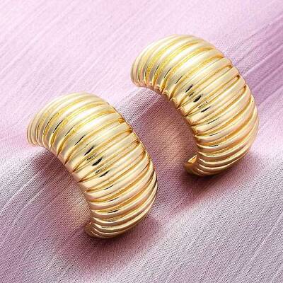 Brass Stripe C-Shaped Stud Earrings