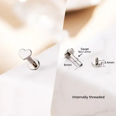 Cute Shape Titanium Internally Threaded  Helix Stud - Heart