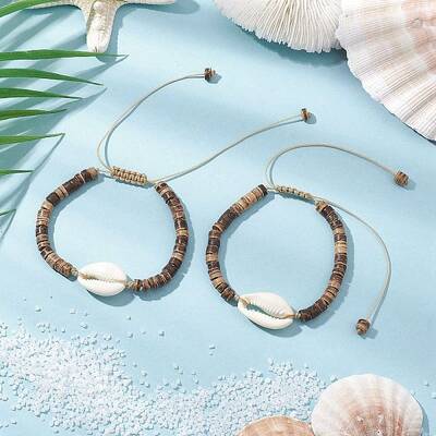Shell and Coconut Bead Bracelets for Women