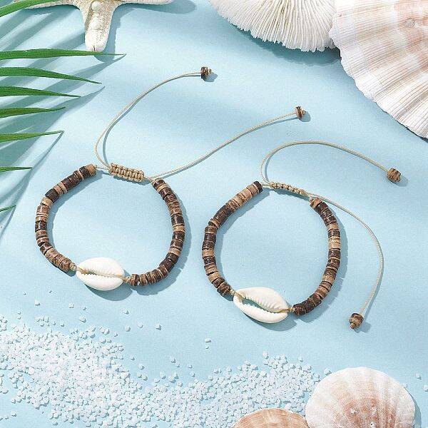 Shell and Coconut Bead Bracelets for Women