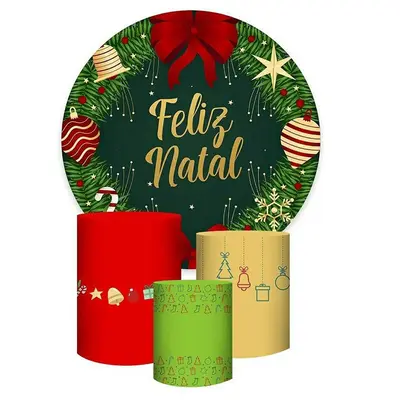 Aperturee Green Leaves And Red Round Chrismas Day Backdrop Kit | Xmas Backdrop | Christmas Photoshoot Backgrounds | Christmas...