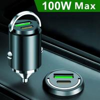 15W/18W/100W USB-A & USB-C Two Port Super Mini Metal Fast Charging Car Charger, 1 Count Portable Charger for Car