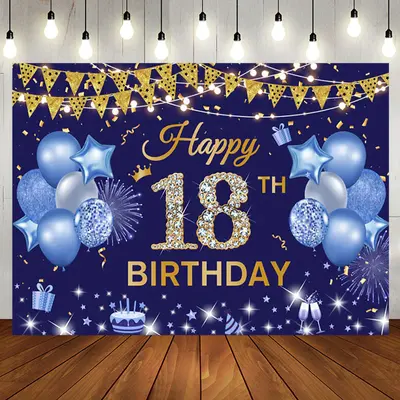 Aperturee Navy Blue Gold Flag Balloon 18TH Birthday Backdrop - Aperturee