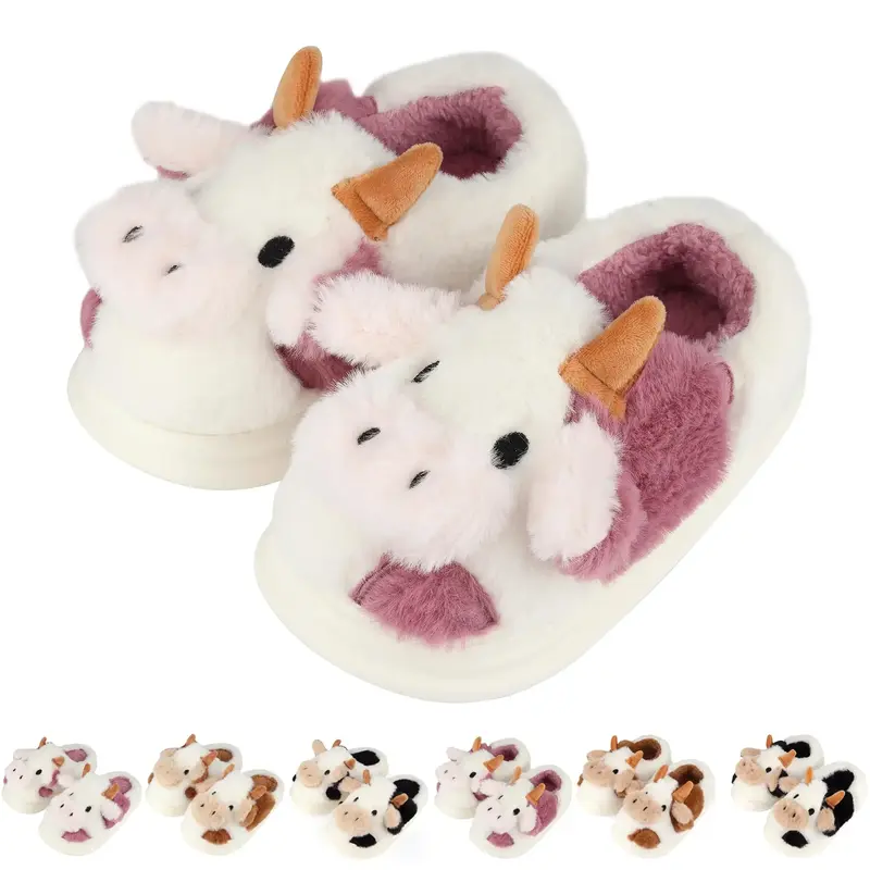 King Glory Cute Animal Slippers Winter Comfy Warm Fuzzy Slippers Boys Girls Soft Plush House Slippers Memory Foam Non-slip In...