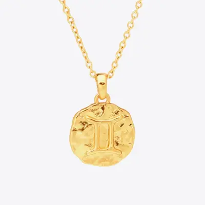 18K Gold Star Sign Zodiac Constellation Pendant Necklace - Circle
