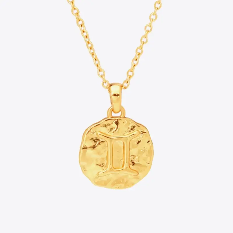 18K Gold Star Sign Zodiac Constellation Pendant Necklace - Circle