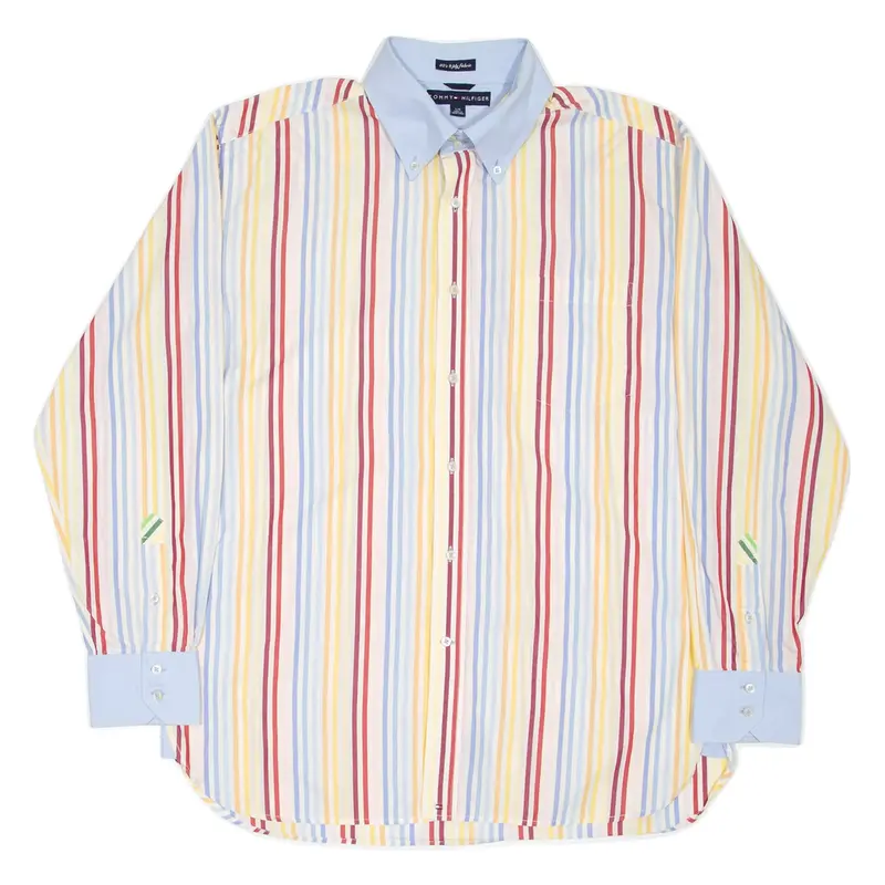 TOMMY HILFIGER Mens Shirt Blue Striped Long Sleeve L