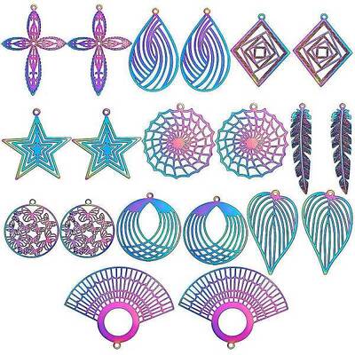 20Pcs 10 Style PVD Vacuum Plating 201 Stainless Steel Filigree Pendants