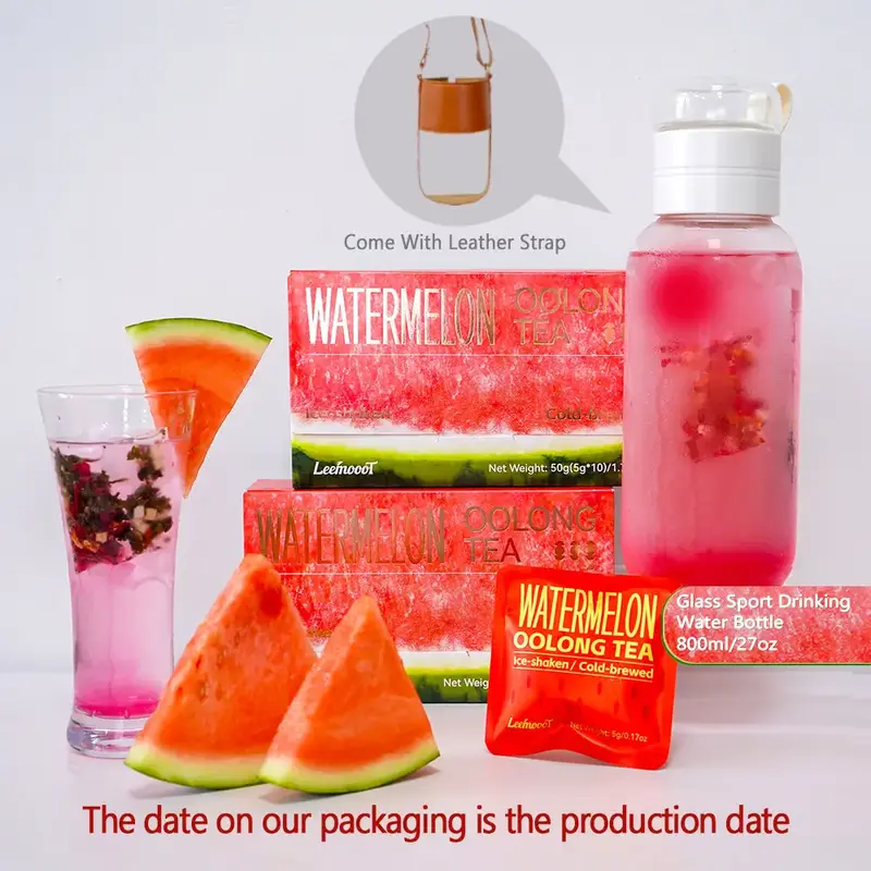 BOGO Sugar Cleanse Watermelon Oolong Tea (1carton, 50g, 5g*10packs) ×2 Cartons With Watermelon Dragon Fruit Apple Strawberry...