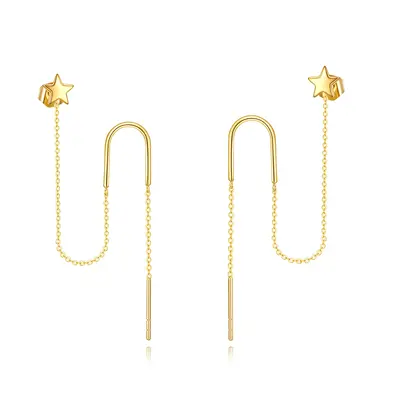 14K Gold Star Drop Earrings Party Dating Engagement Wedding Gifts For Girls Women