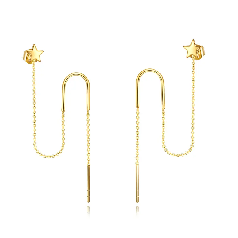 14K Gold Star Drop Earrings Party Dating Engagement Wedding Gifts For Girls Women