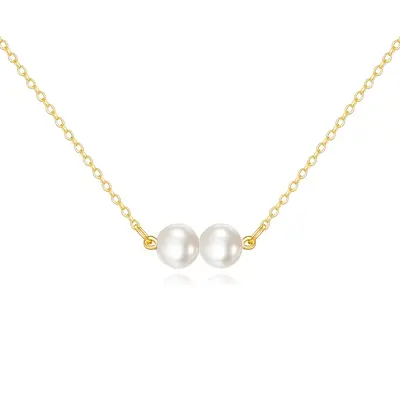14K Gold Circular Shaped Pearl Bead Pendant Necklace