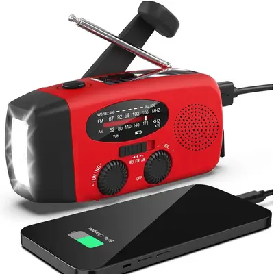 Emergency Hand Crank Radio with Flashlight, AM/FM/NOAA Portable Weather Radio with 2000mAh Power Bank Phone Charger, Solar Po...