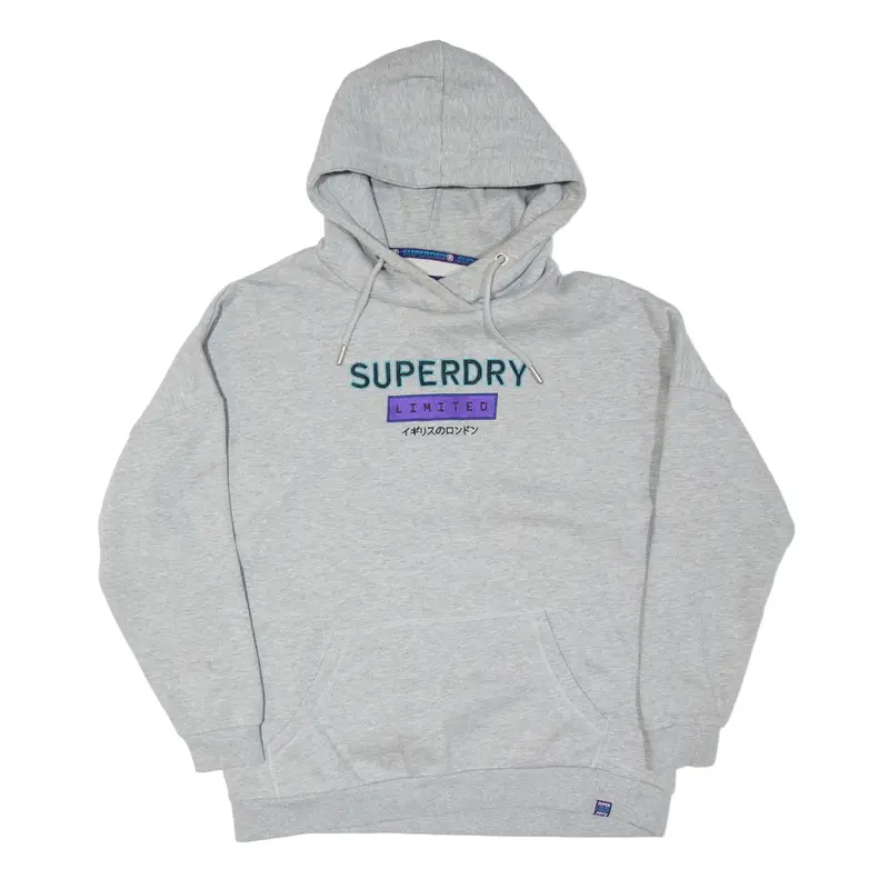 SUPERDRY Limited Sportswear Relaxed Fit Hoodie Grey Pullover Womens UK 12