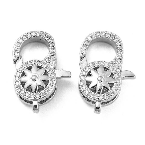 Brass Micro Pave Clear Cubic Zirconia Lobster Claw Clasps