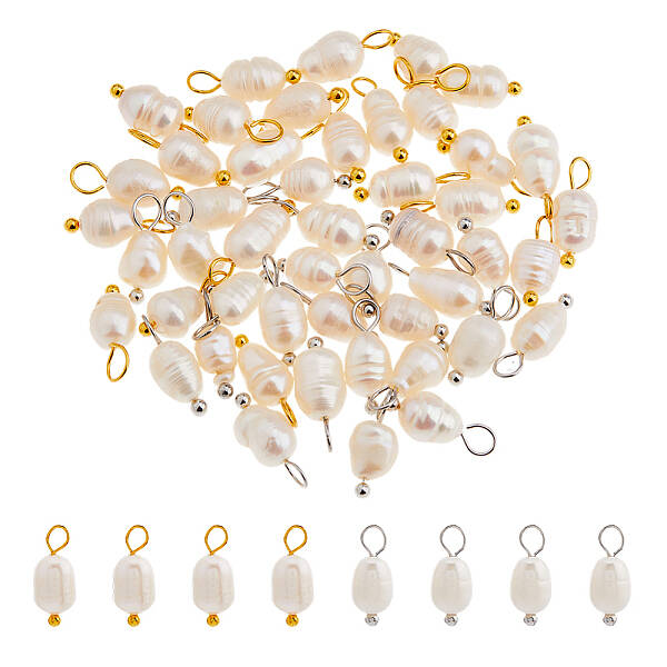 50Pcs 2 Colors Natural Pearl Rice Charms