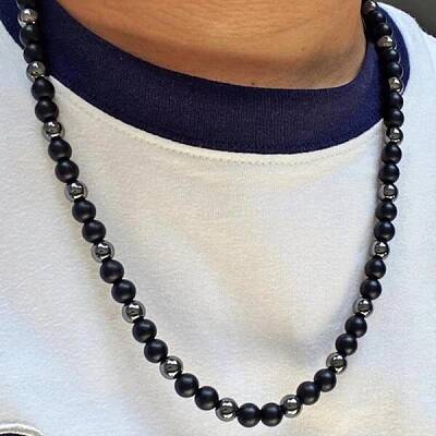 Round Synthetic Non-magnetic Hematite Baded Necklaces for Men
