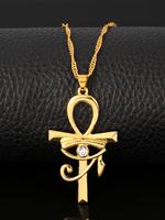 Rhinestone Decorated Cross Pendant Necklace for Women & Men, Eye Design Necklace for Daily Wear, Trendy All-match Jewelry for...