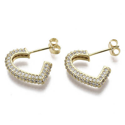 Brass Micro Pave Clear Cubic Zirconia Stud Earrings