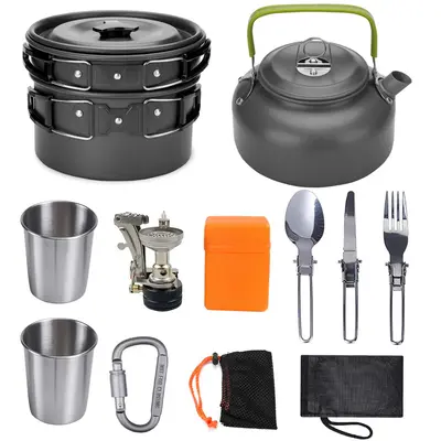 Camping Cookware Kit Outdoor Cooking Set Aluminum Equipment Outdoor Pot Travel Tableware Kitchen Hiking Picnic BBQ | Color: B...