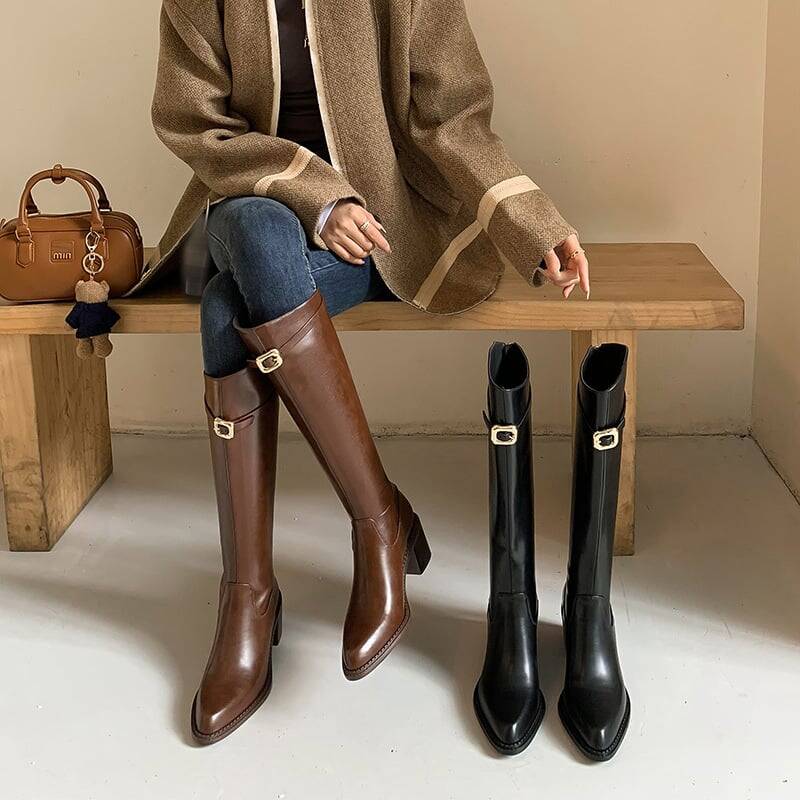 CHIKO Milani Pointy Toe Block Heels Knee High Boots