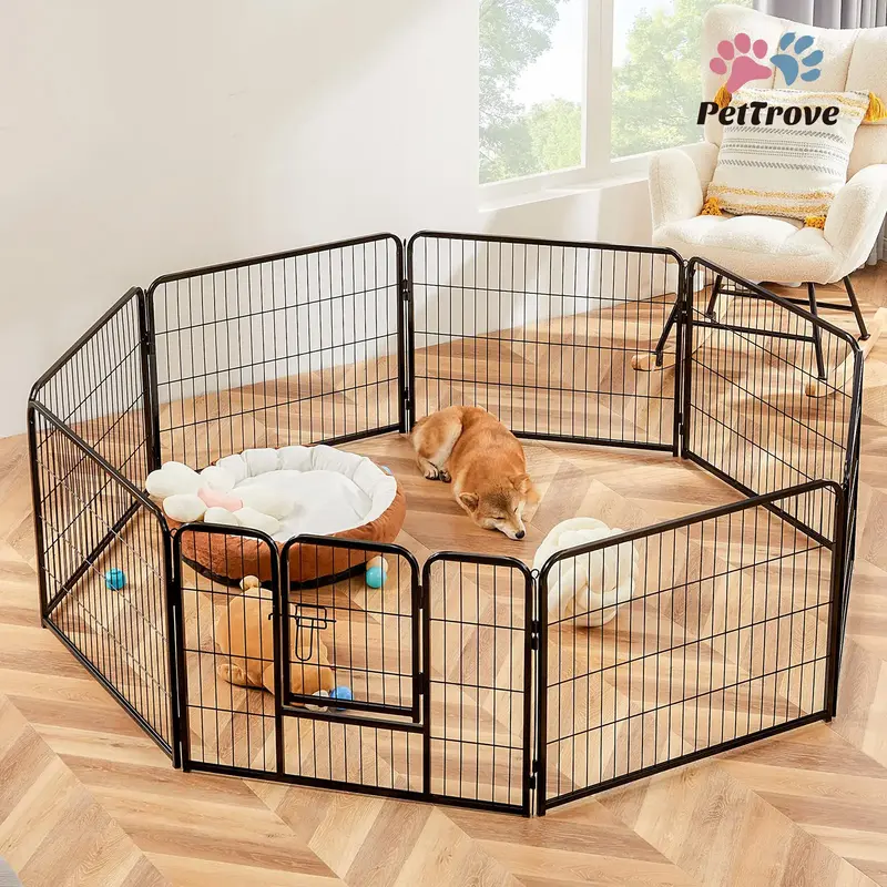 PetTrove Dog Playpen Indoor - Pet Fence Puppy Exercise Pen for Yard Gate 8 /16 Panel 24”/32 ”/48” Height Heavy Duty Cra...