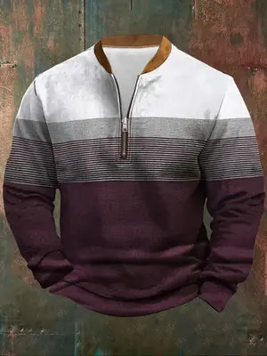 Men's Colorblock Zip Up Sweatshirt, Regular Fit Casual Long Sleeve Half Zip Pullover for Daily Wear, Men's Top for All Season...