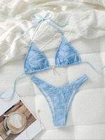 Two-Piece Set Women's Solid Color Bikini Set, Casual Fashion Chic Swimsuit Set for Beach Holiday Vacation, Ladies Swimwear fo...