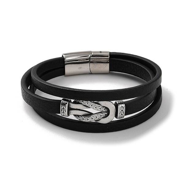 Men's Black PU Leather Cord Multi-Strand Bracelets